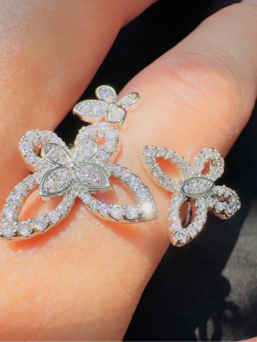 Crystal Butterfly Statement Ring - Silver Tone